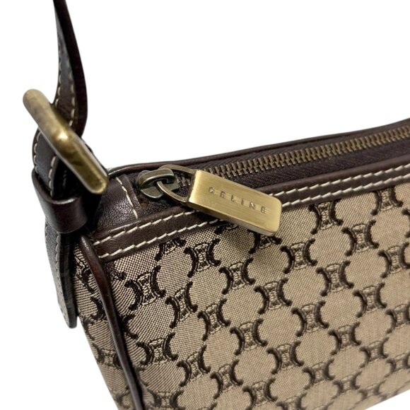 CELINE Vintage Macadam Monogram Shoulder Mini Bag Pochette Brown Canvas [106232] - Picture 10 of 13